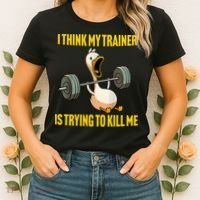 I Think My Trainer Is Trying To Kill Me Funny Workout Gym Women's T-Shirt thumb 2