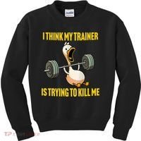I Think My Trainer Is Trying To Kill Me Funny Workout Gym Kids Sweatshirt thumb 0