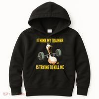 I Think My Trainer Is Trying To Kill Me Funny Workout Gym Kids Hoodie thumb 0