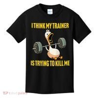 I Think My Trainer Is Trying To Kill Me Funny Workout Gym Kids T-Shirt thumb 0