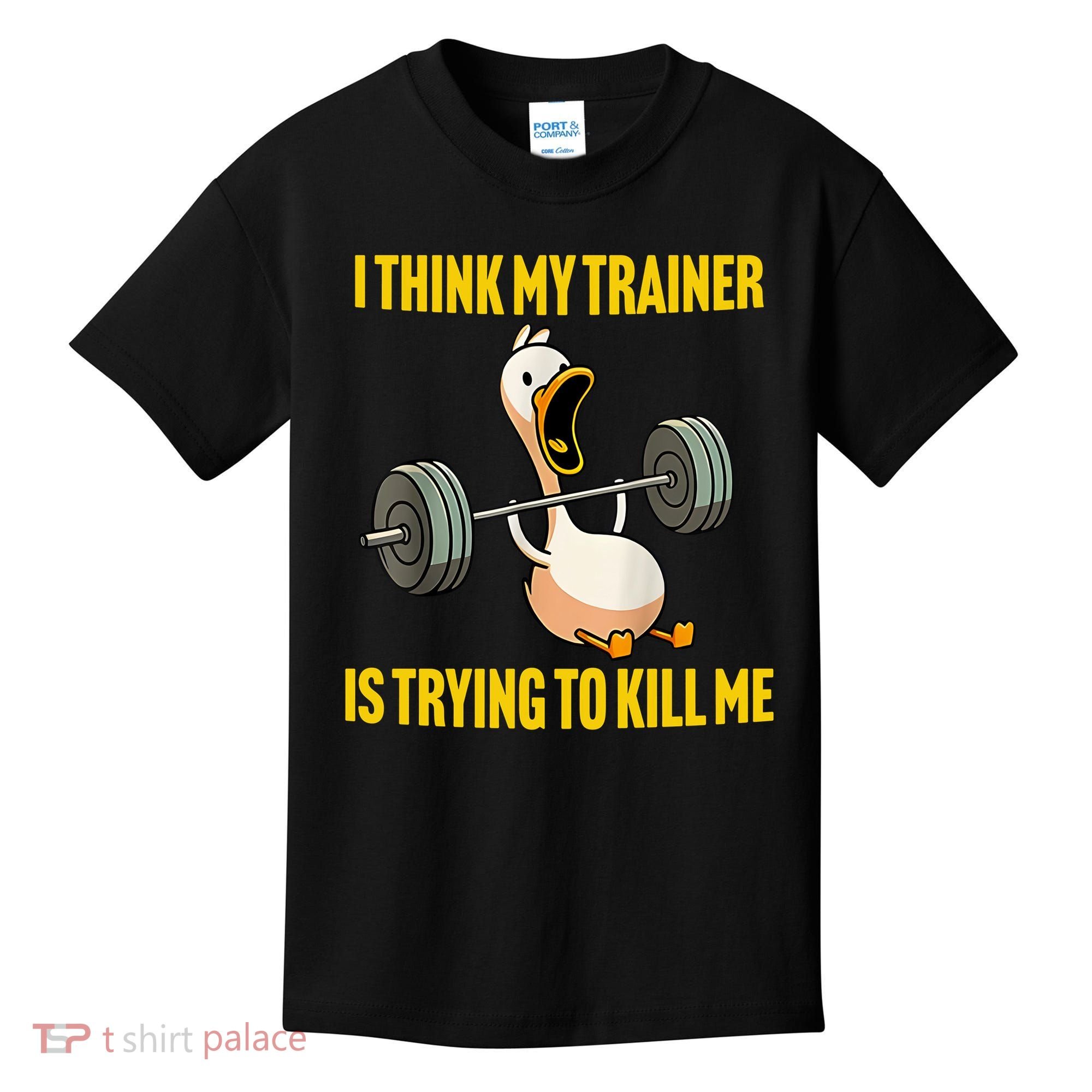 I Think My Trainer Is Trying To Kill Me Funny Workout Gym Kids T-Shirt