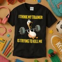 I Think My Trainer Is Trying To Kill Me Funny Workout Gym Kids T-Shirt thumb 3