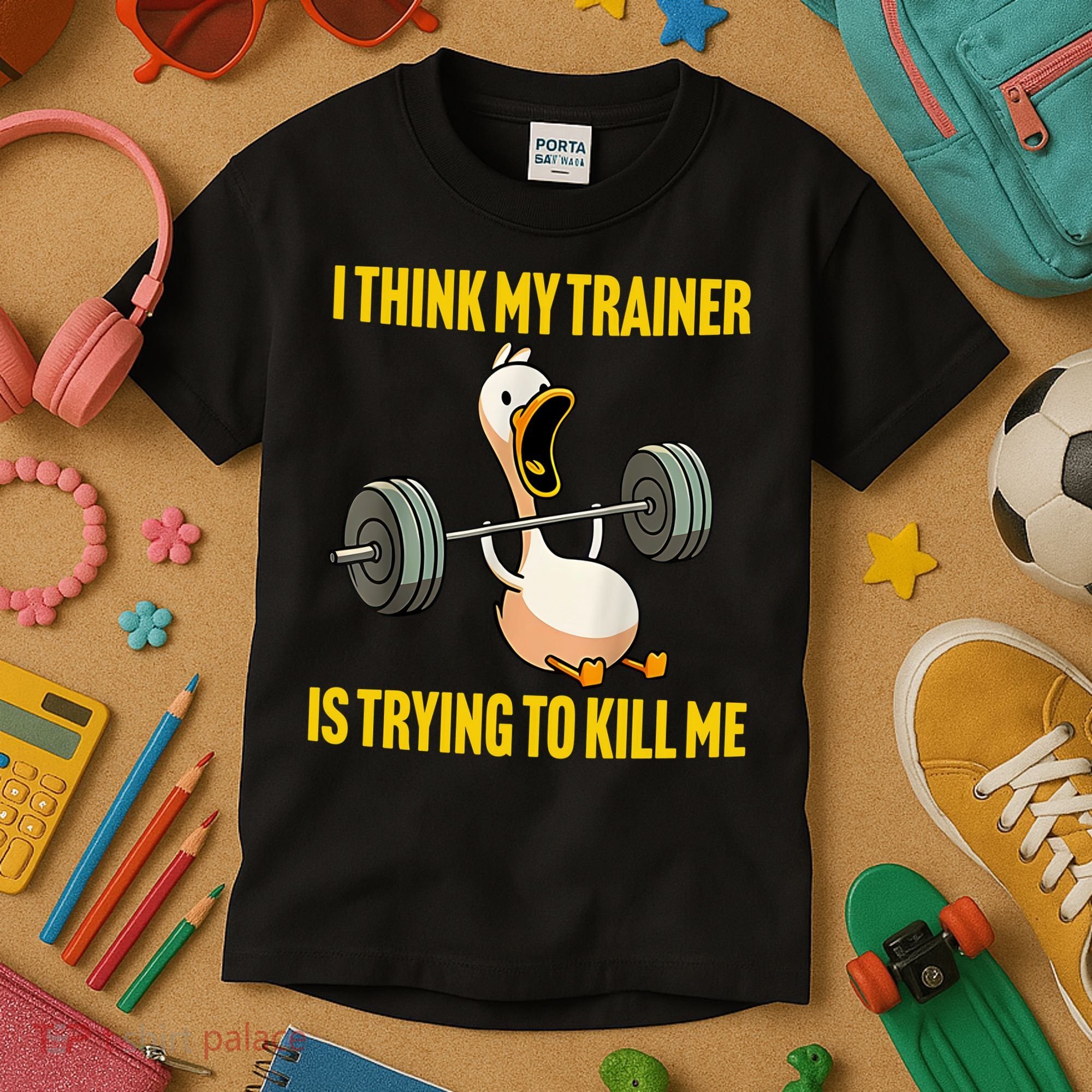 I Think My Trainer Is Trying To Kill Me Funny Workout Gym Kids T-Shirt