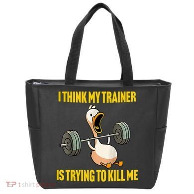 I Think My Trainer Is Trying To Kill Me Funny Workout Gym Tote Bag