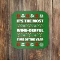 It's The Most WineDerful Time Of The Year Fun Ugly Christmas Coaster thumb 0
