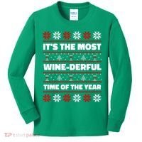 It's The Most WineDerful Time Of The Year Fun Ugly Christmas Kids Long Sleeve Shirt thumb 0