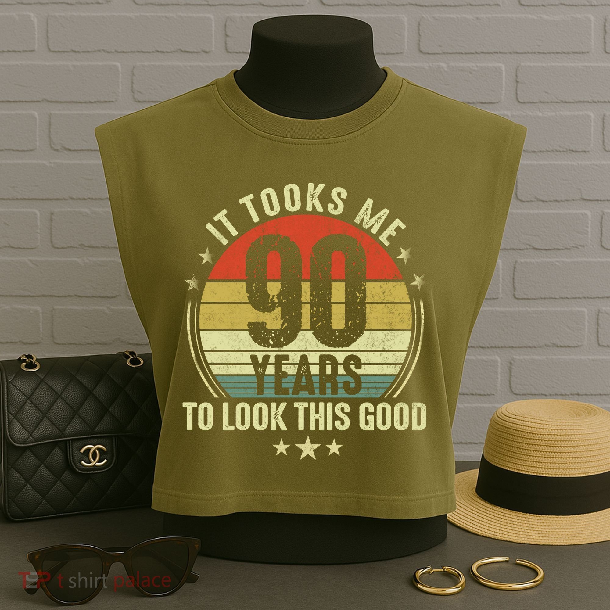 It Took Me 90 Years To Look This Good Funny 90Year Old Gift Garment-Dyed Women's Muscle Tee