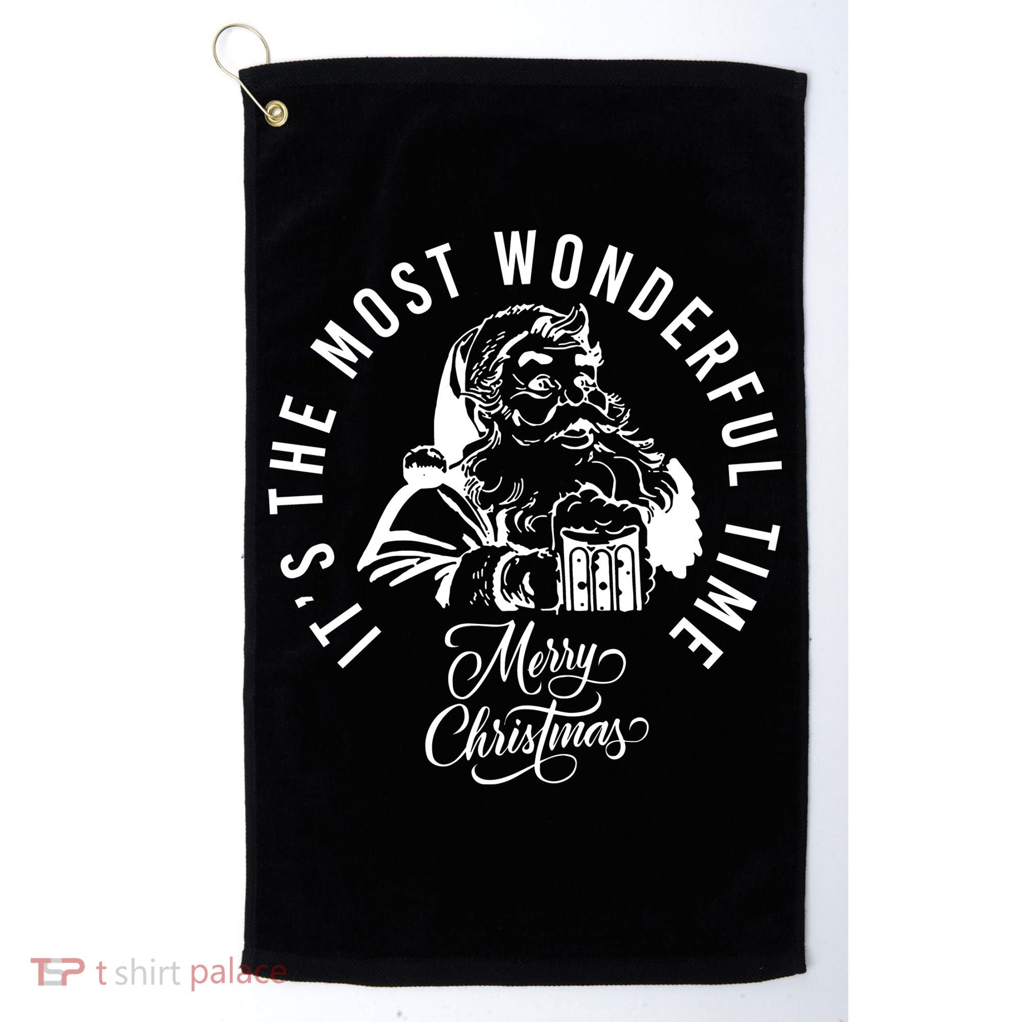 It's The Most Wonderful Time Santa Drinking Beer Christmas Golf Towel