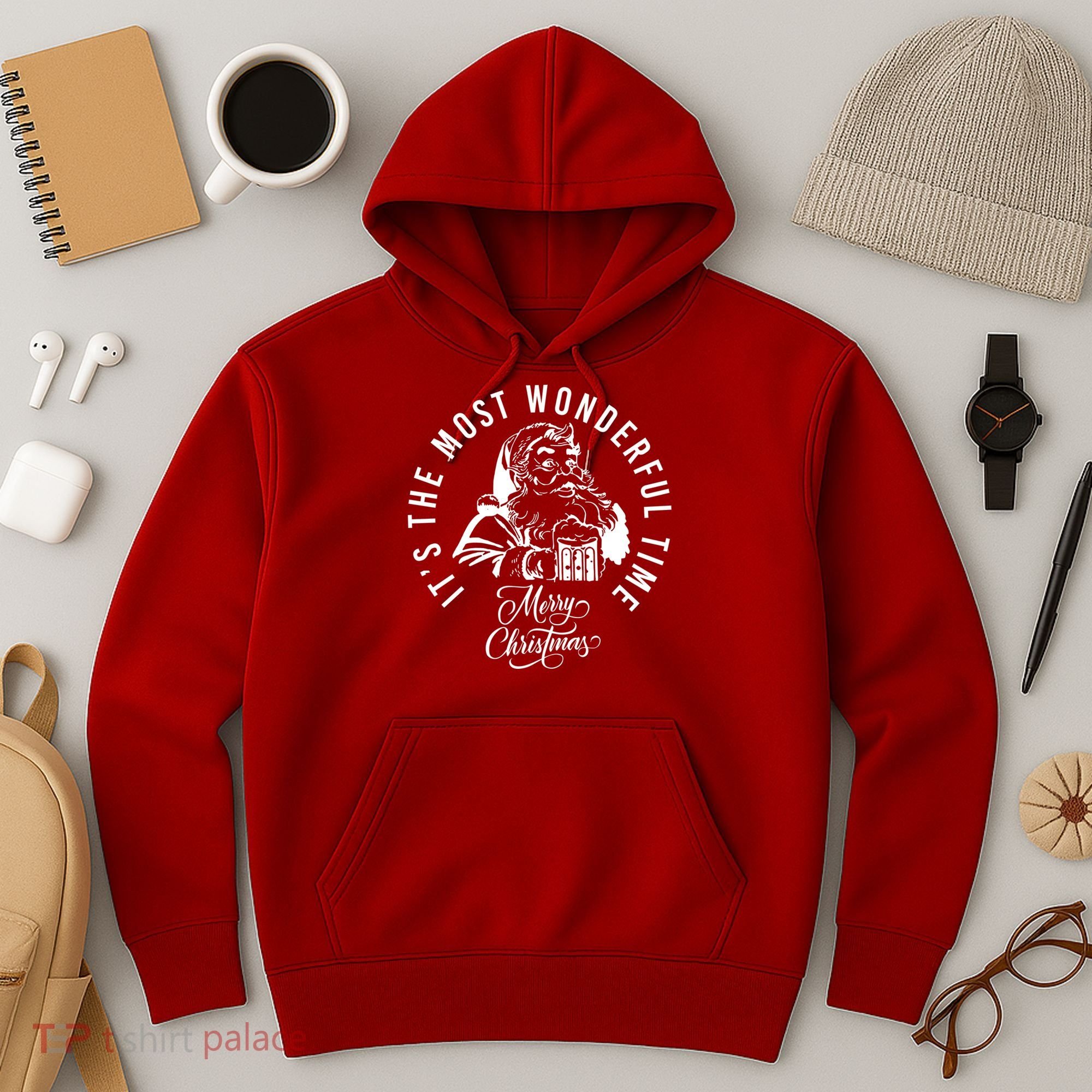 It's The Most Wonderful Time Santa Drinking Beer Christmas Hoodie