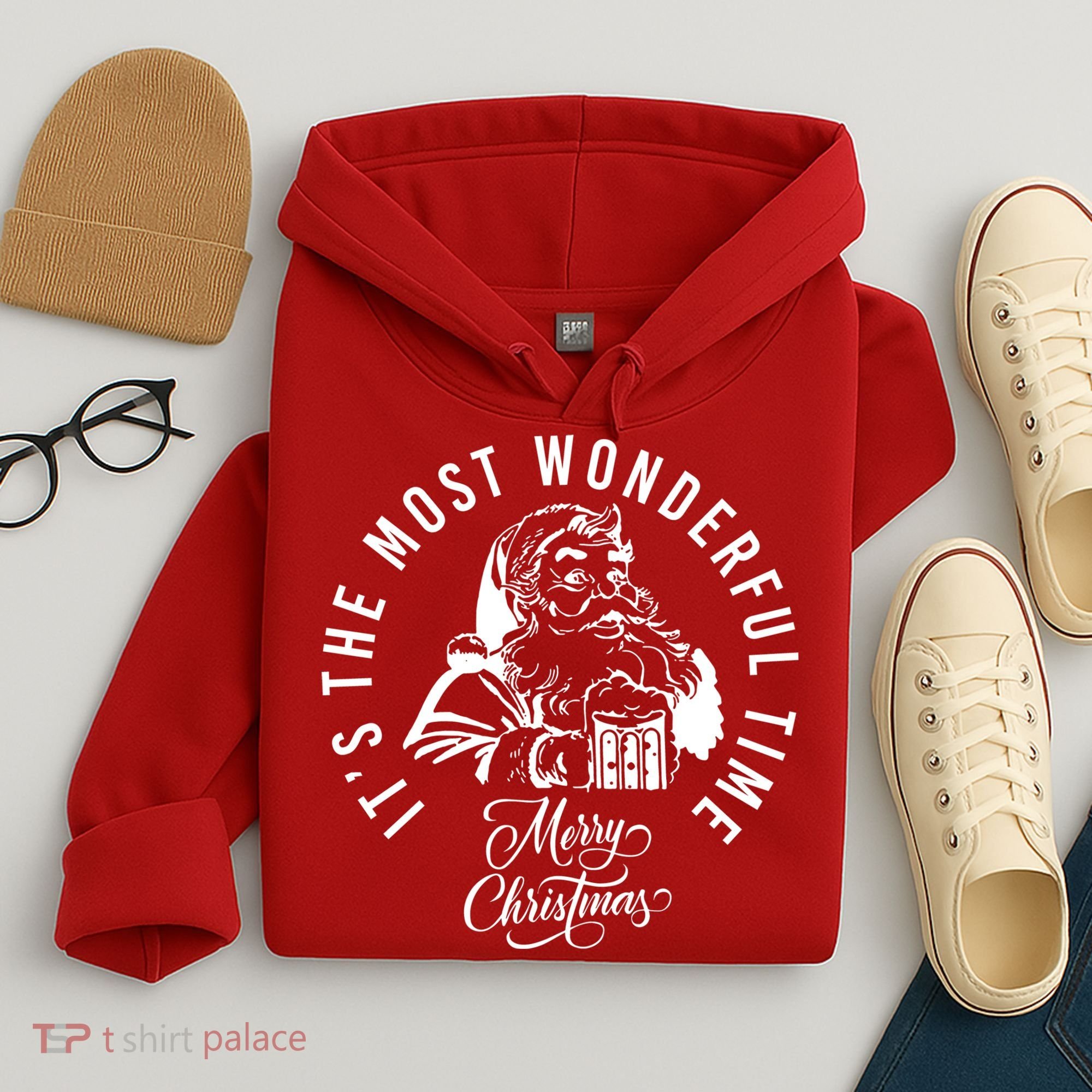 It's The Most Wonderful Time Santa Drinking Beer Christmas Hoodie
