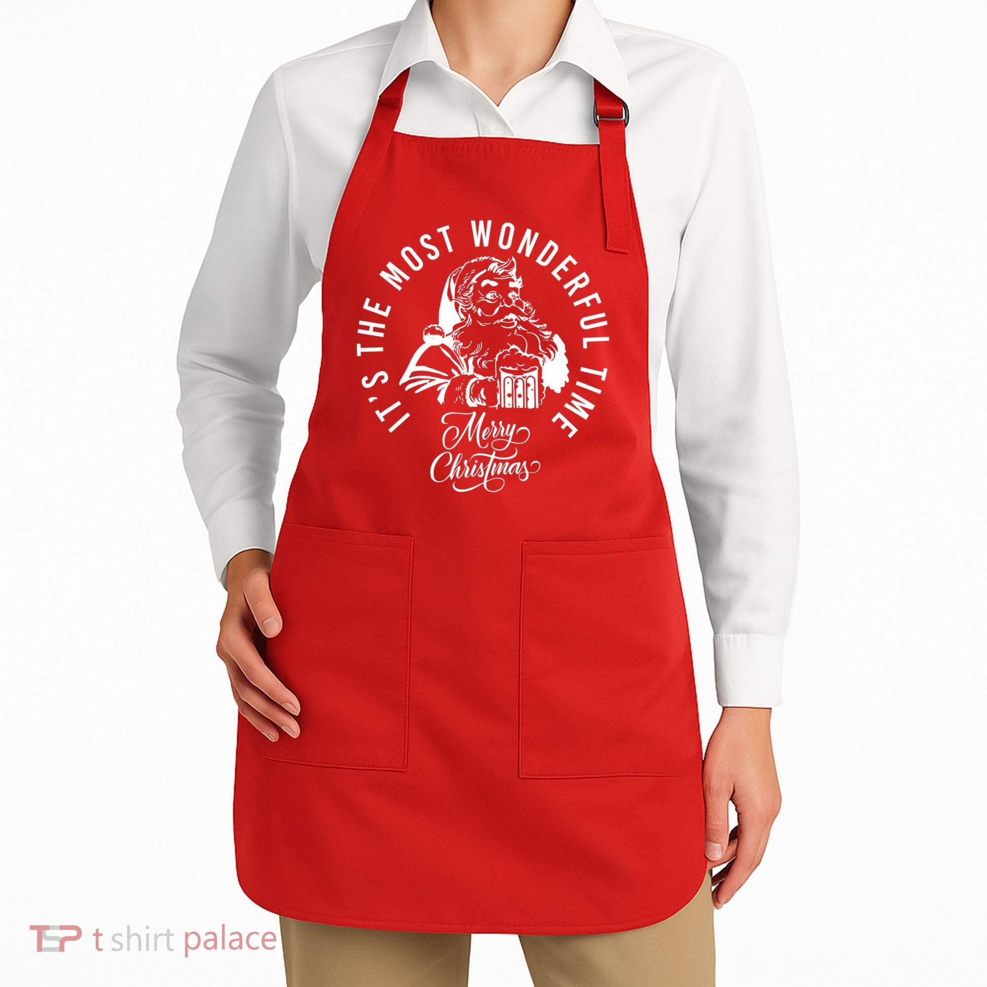 It's The Most Wonderful Time Santa Drinking Beer Christmas Apron
