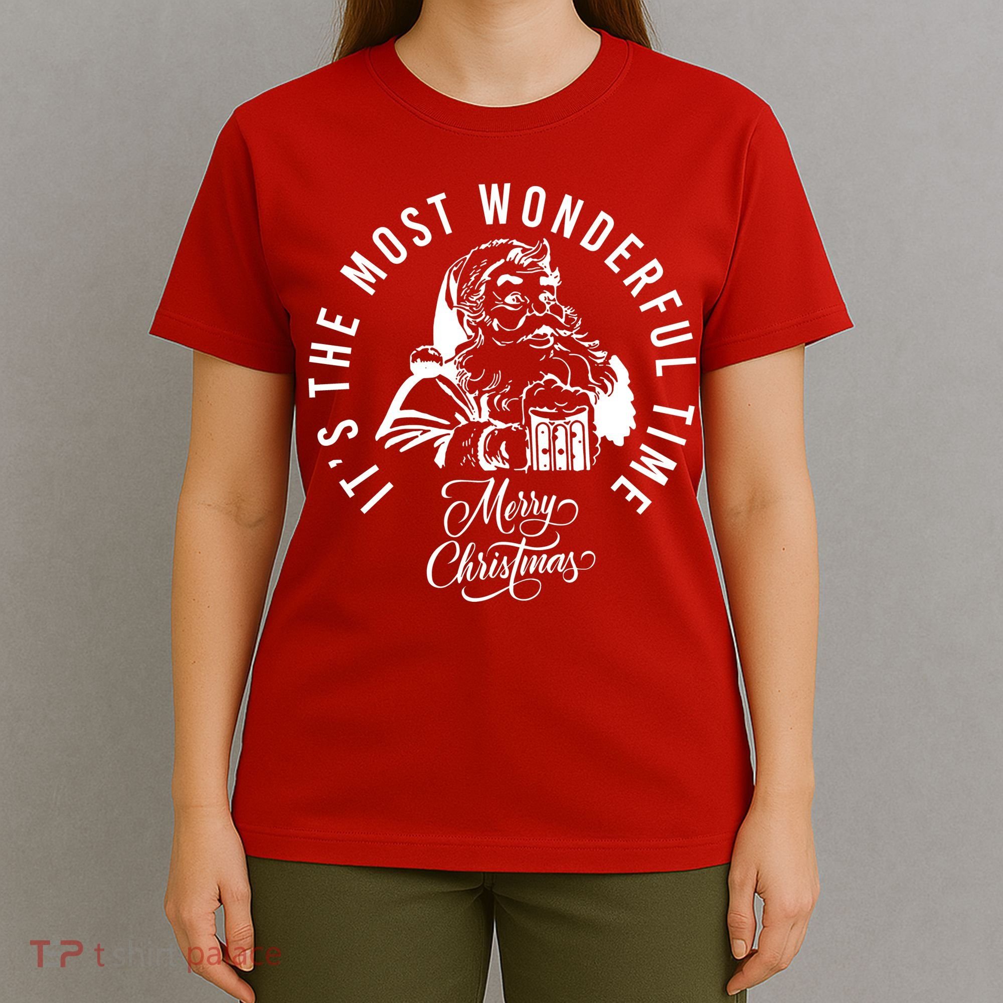 It's The Most Wonderful Time Santa Drinking Beer Christmas T-Shirt