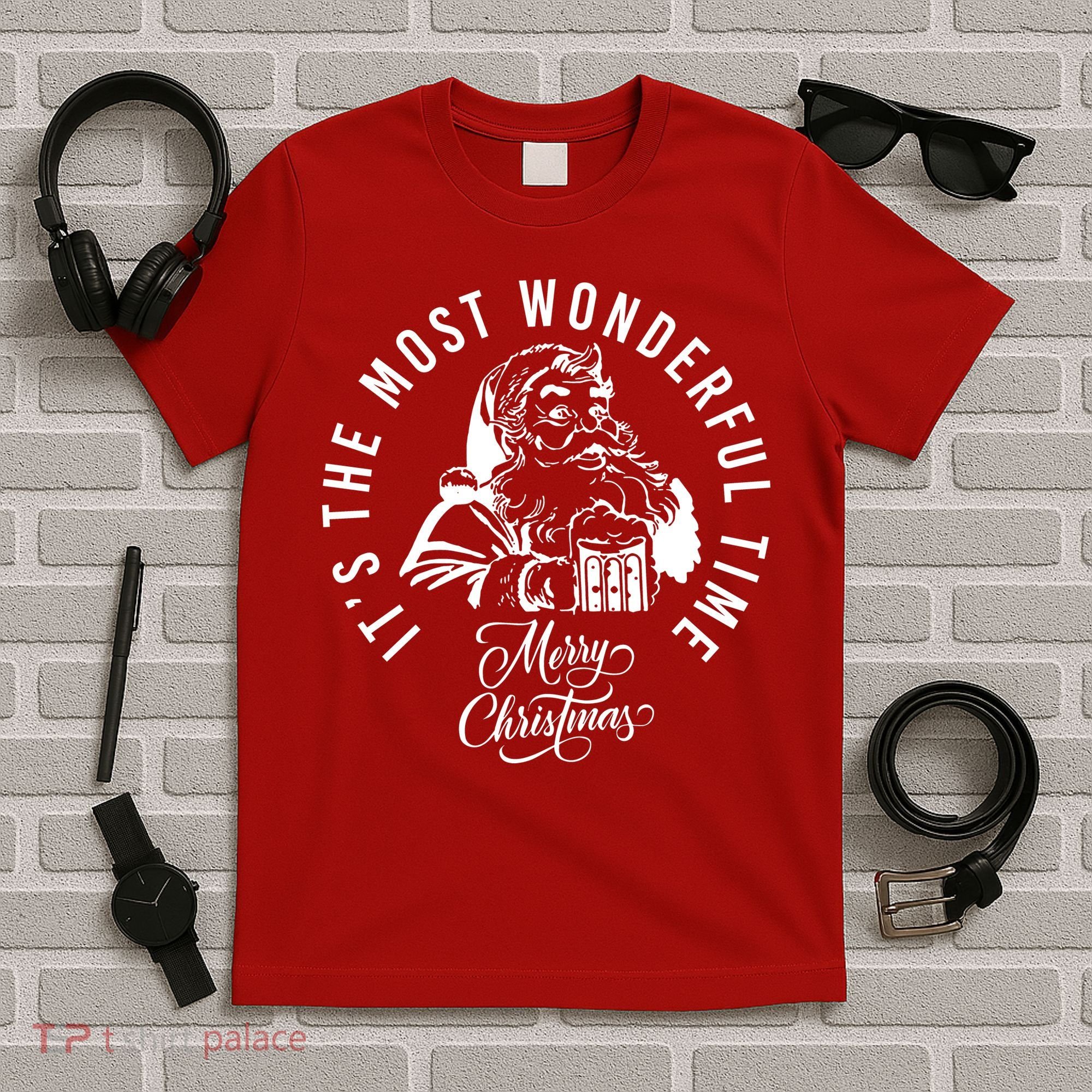 It's The Most Wonderful Time Santa Drinking Beer Christmas T-Shirt