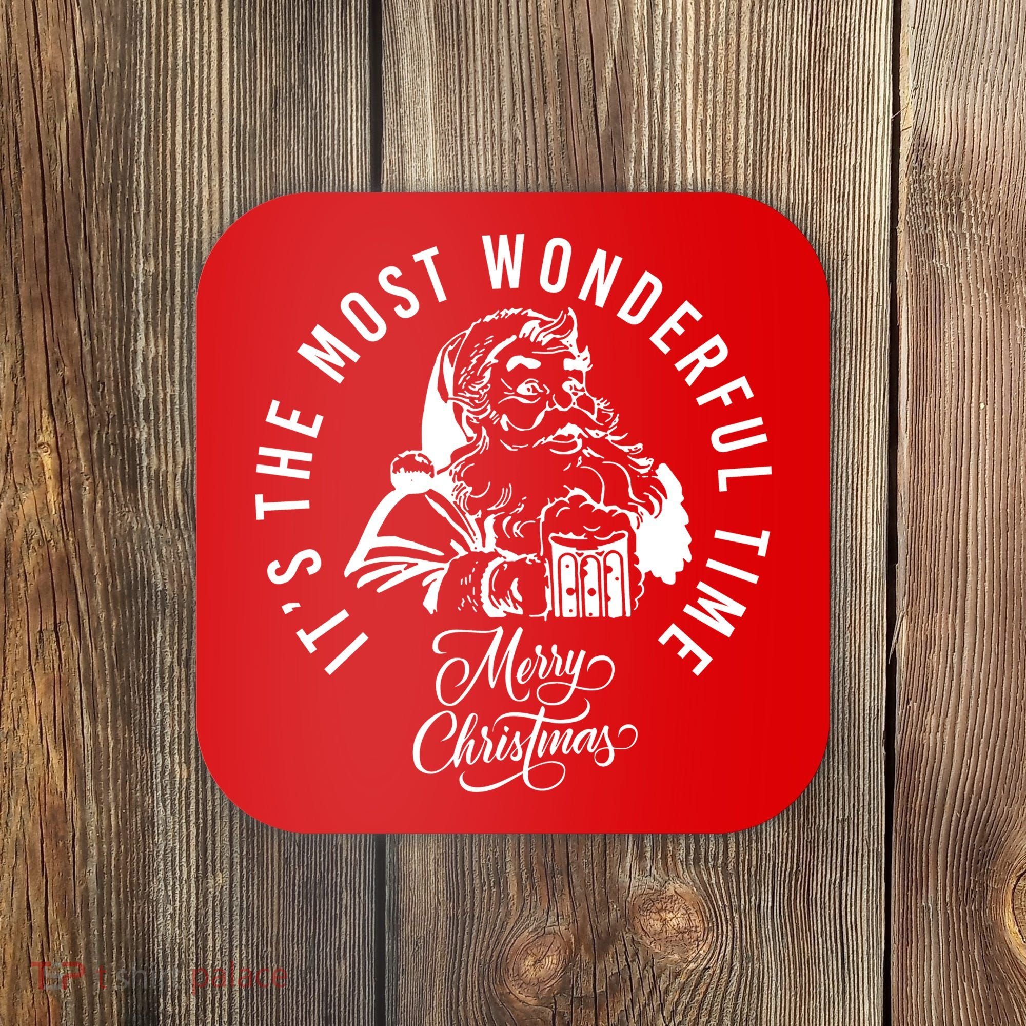 It's The Most Wonderful Time Santa Drinking Beer Christmas Coaster