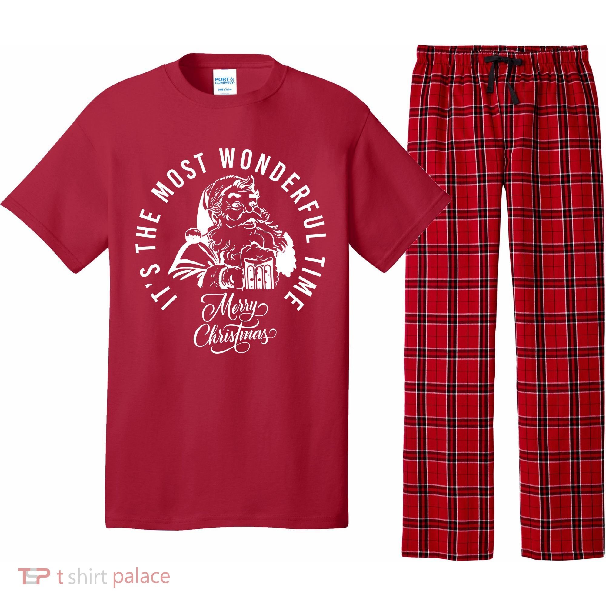 It's The Most Wonderful Time Santa Drinking Beer Christmas Pajama Set
