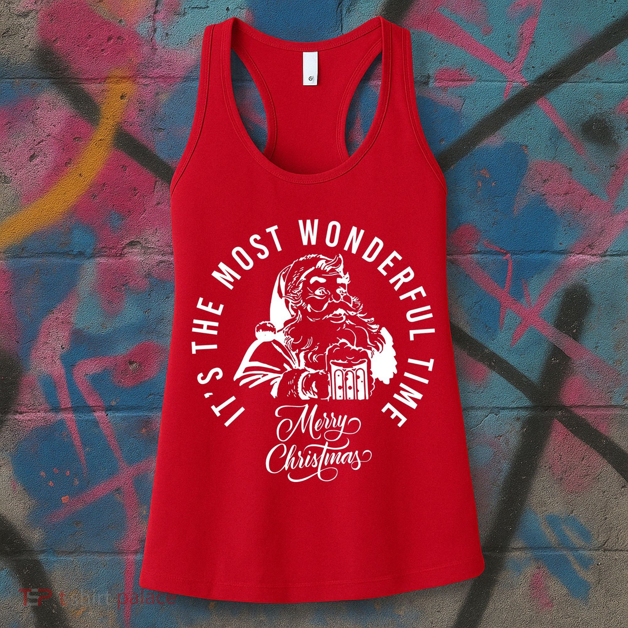 It's The Most Wonderful Time Santa Drinking Beer Christmas Women's Tank Top