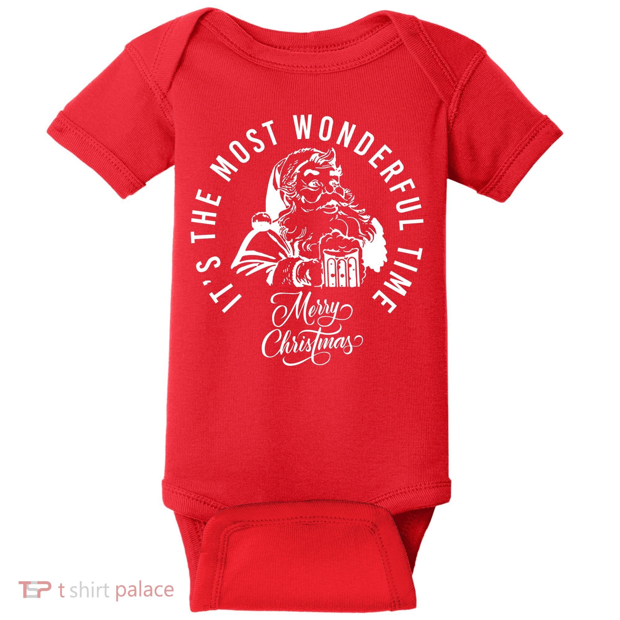It's The Most Wonderful Time Santa Drinking Beer Christmas Baby Bodysuit