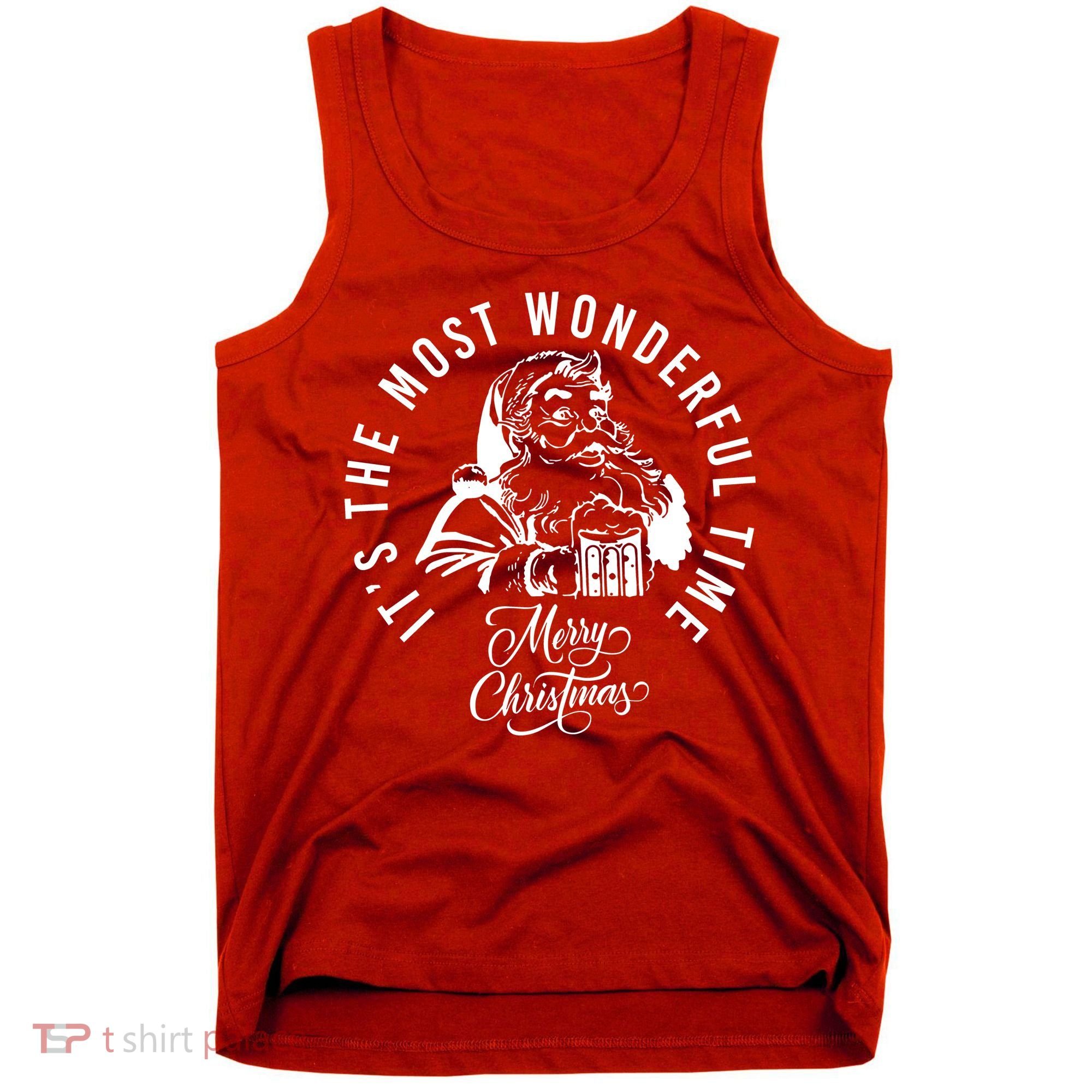 It's The Most Wonderful Time Santa Drinking Beer Christmas Tank Top