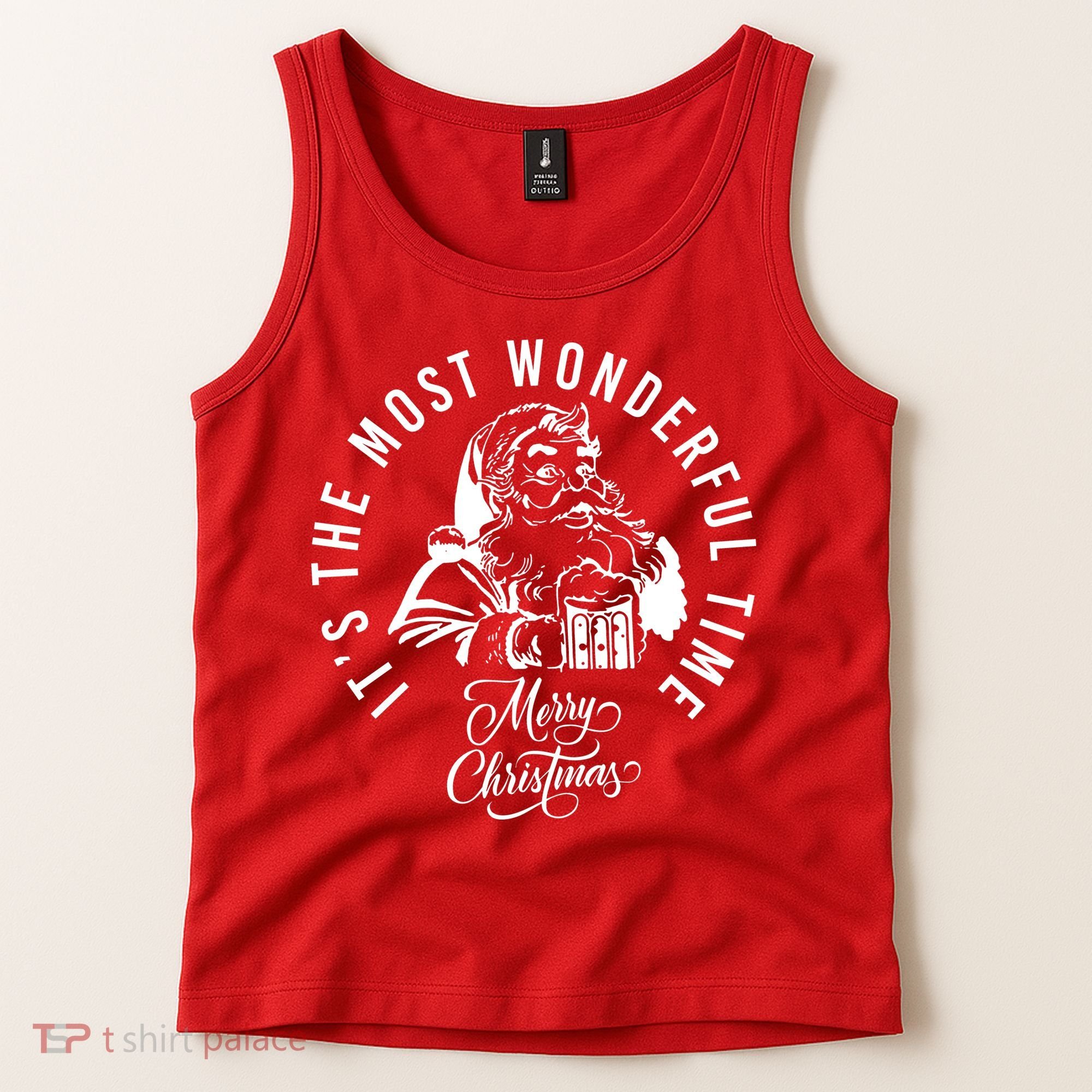 It's The Most Wonderful Time Santa Drinking Beer Christmas Tank Top