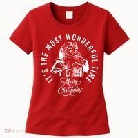 It's The Most Wonderful Time Santa Drinking Beer Christmas Women's T-Shirt thumb 0