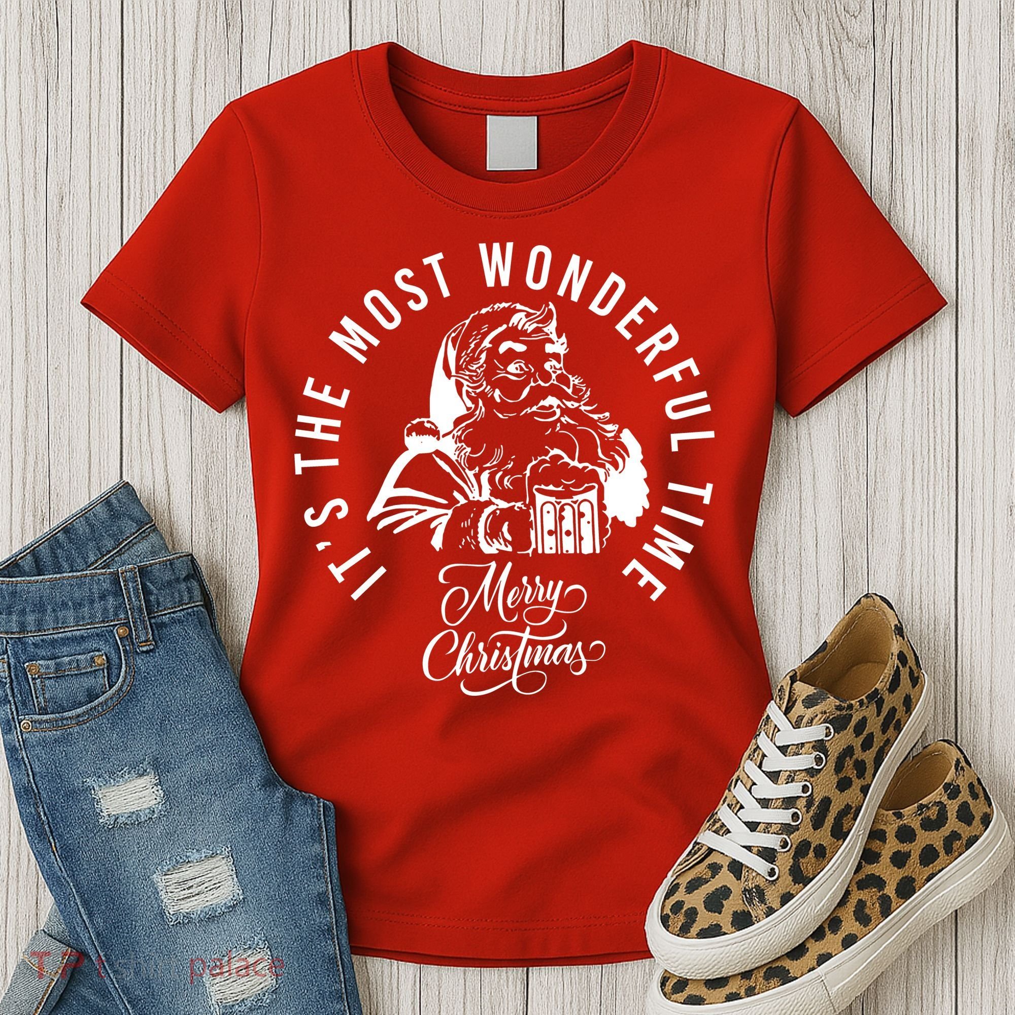 It's The Most Wonderful Time Santa Drinking Beer Christmas Women's T-Shirt