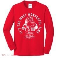 It's The Most Wonderful Time Santa Drinking Beer Christmas Kids Long Sleeve Shirt thumb 0