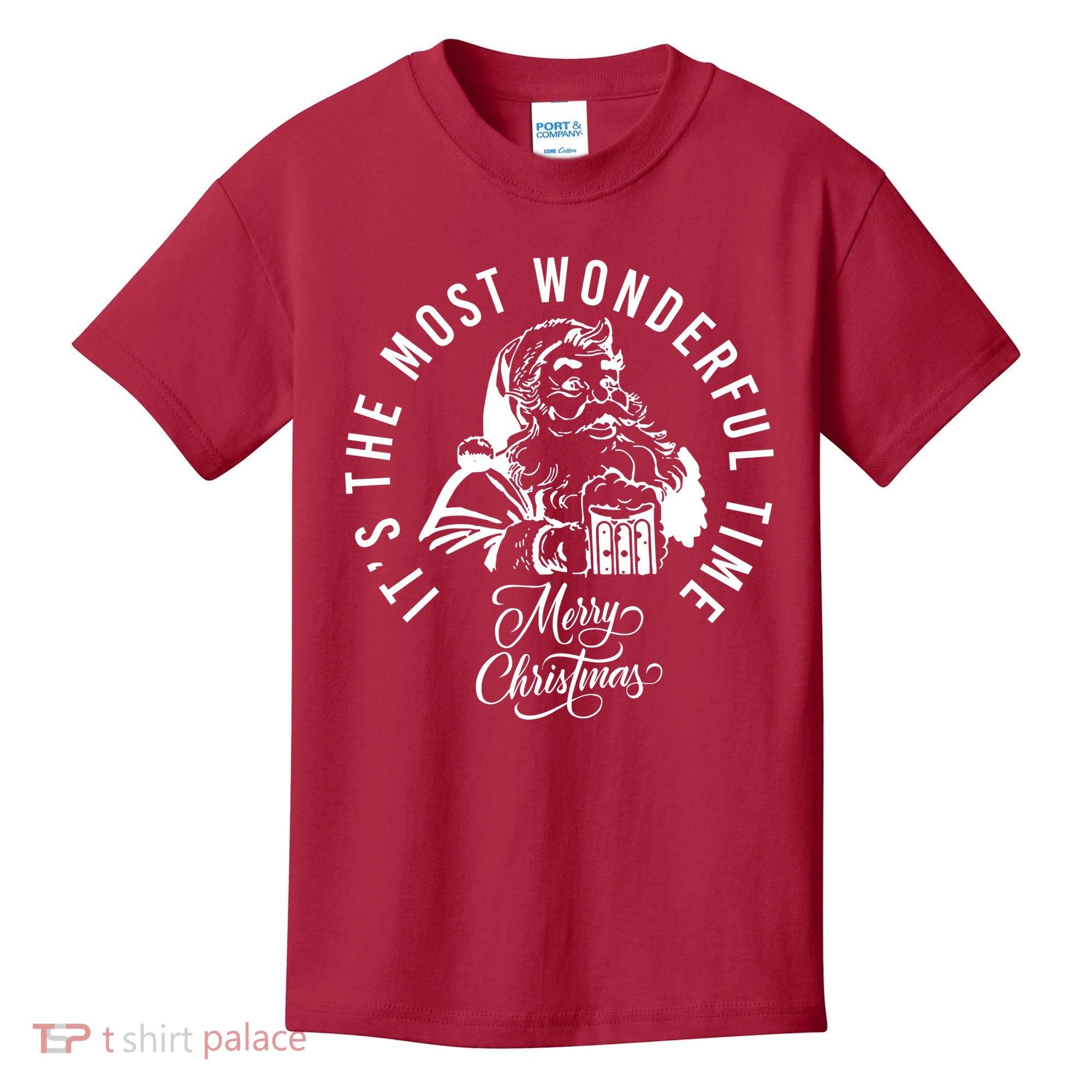 It's The Most Wonderful Time Santa Drinking Beer Christmas Kids T-Shirt