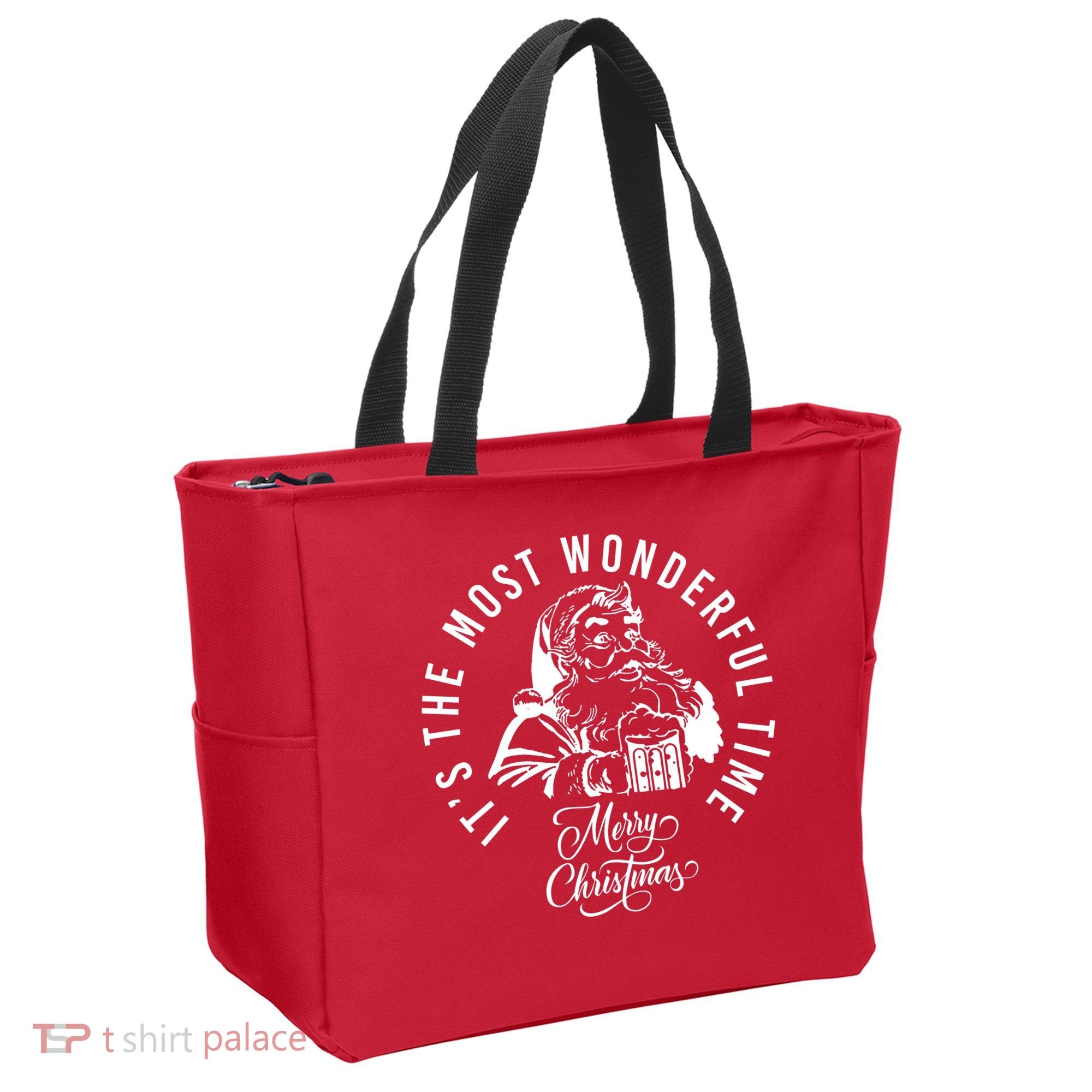 It's The Most Wonderful Time Santa Drinking Beer Christmas Tote Bag