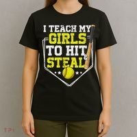 I Teach My Girl To Hit And Steal Softball Mom Dad Parent T-Shirt thumb 4