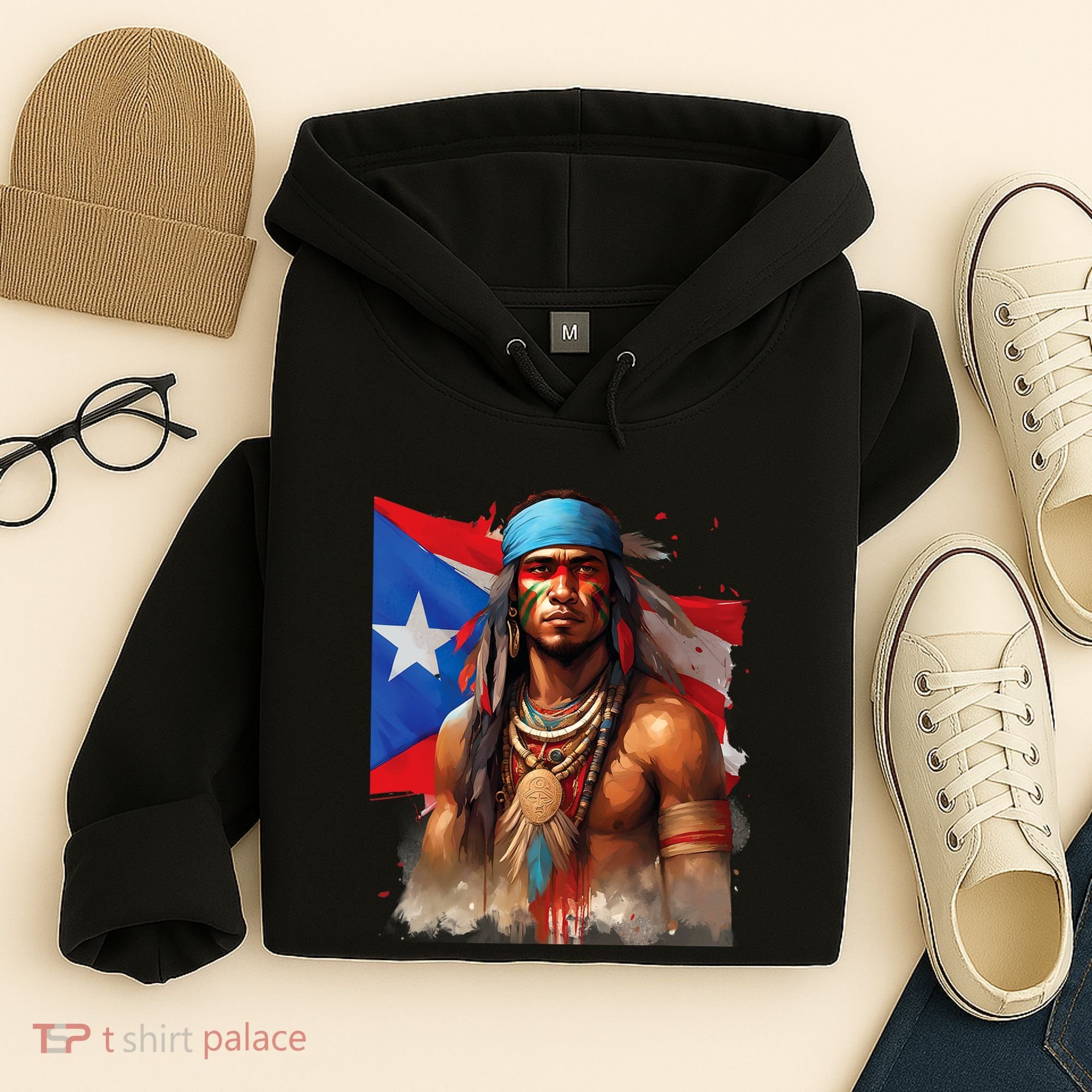 Indigenous Taino Man Warrior Puerto Rican Flag Caribbean Hoodie