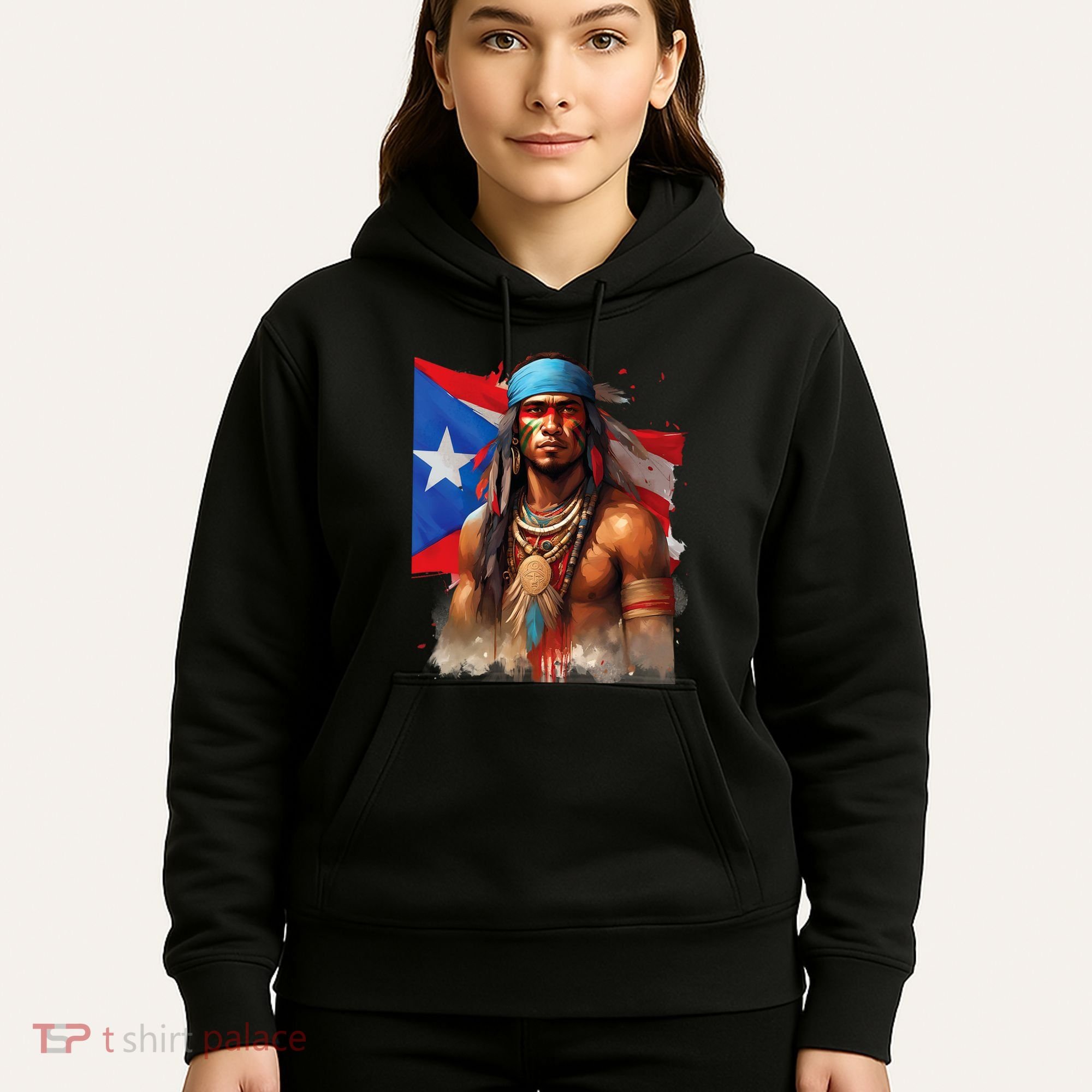 Indigenous Taino Man Warrior Puerto Rican Flag Caribbean Hoodie