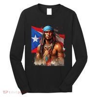 Indigenous Taino Man Warrior Puerto Rican Flag Caribbean Long Sleeve Shirt thumb 0