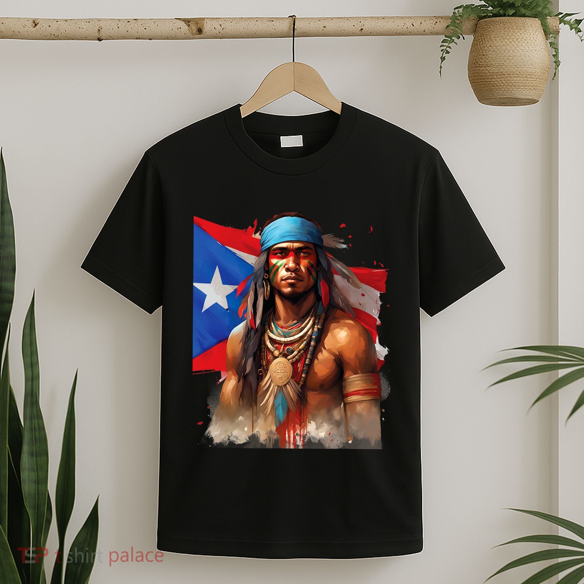 Indigenous Taino Man Warrior Puerto Rican Flag Caribbean T-Shirt