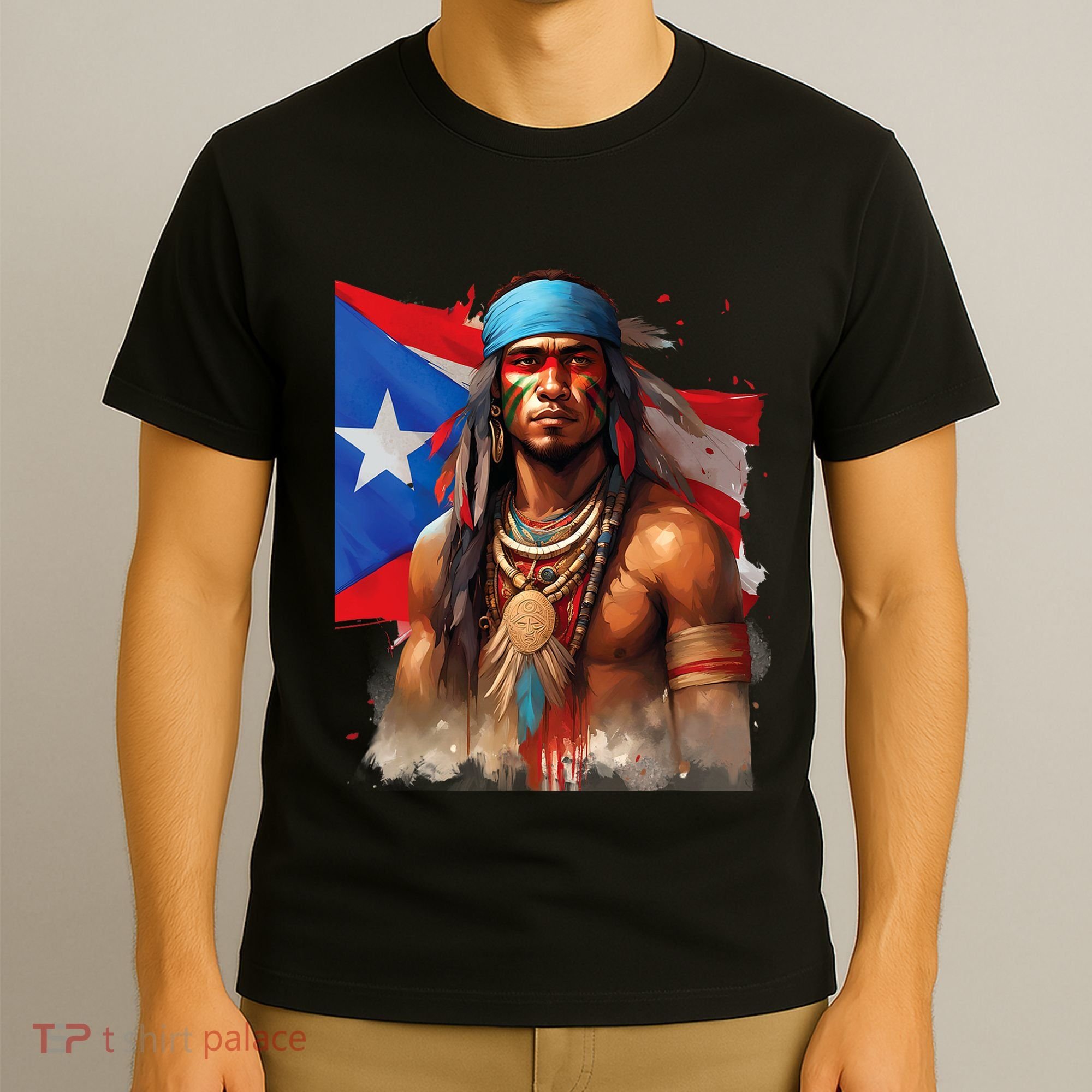 Indigenous Taino Man Warrior Puerto Rican Flag Caribbean T-Shirt