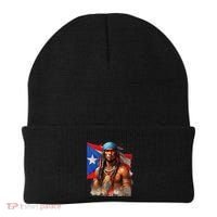Indigenous Taino Man Warrior Puerto Rican Flag Caribbean Beanie thumb 0