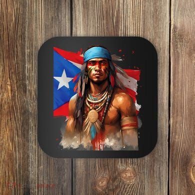 Indigenous Taino Man Warrior Puerto Rican Flag Caribbean Coaster