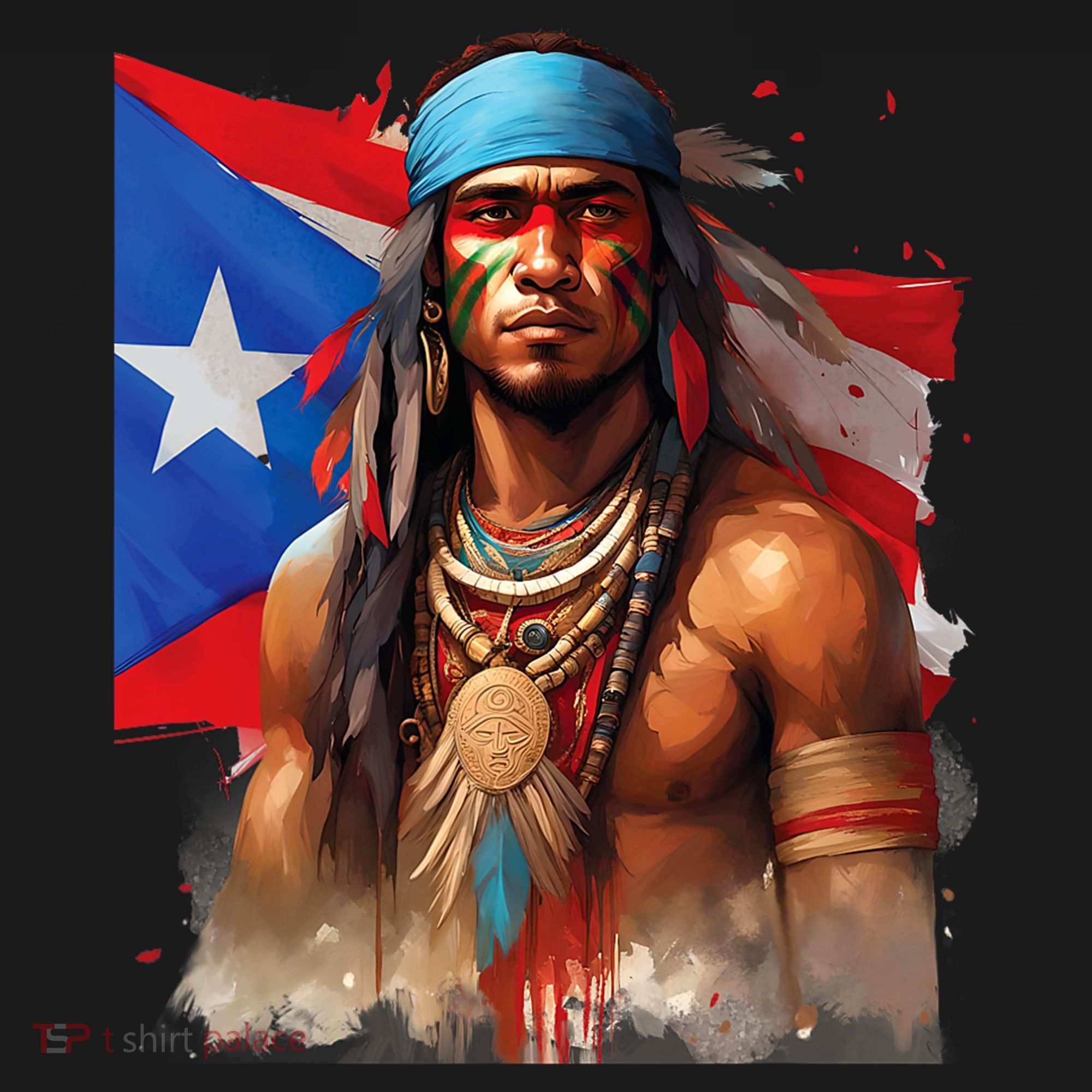 Indigenous Taino Man Warrior Puerto Rican Flag Caribbean Women's Hoodie