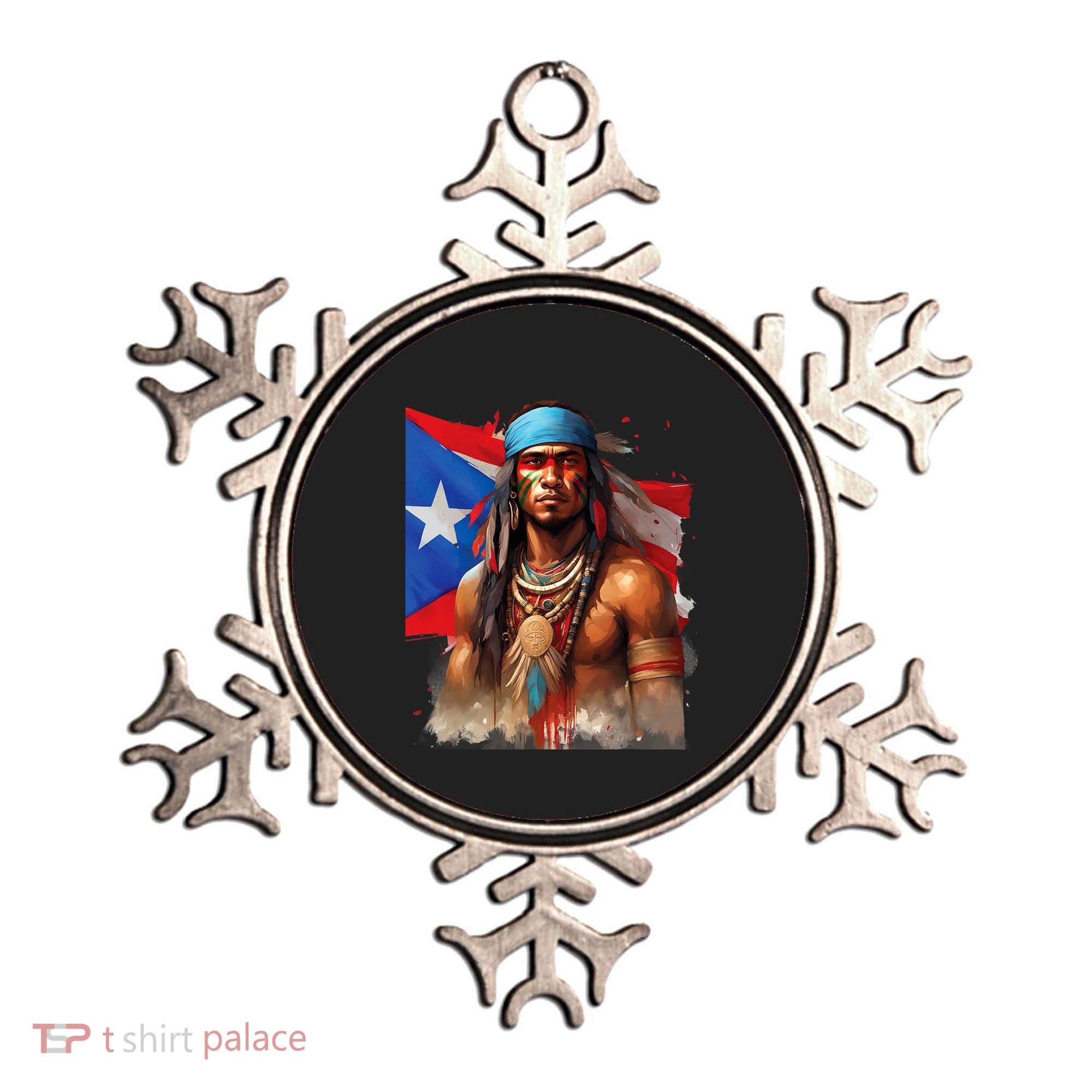 Indigenous Taino Man Warrior Puerto Rican Flag Caribbean Ornament