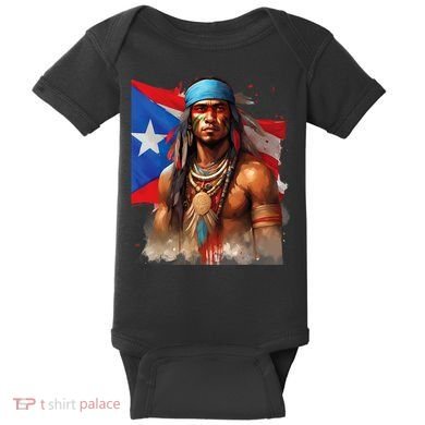 Indigenous Taino Man Warrior Puerto Rican Flag Caribbean Baby Bodysuit