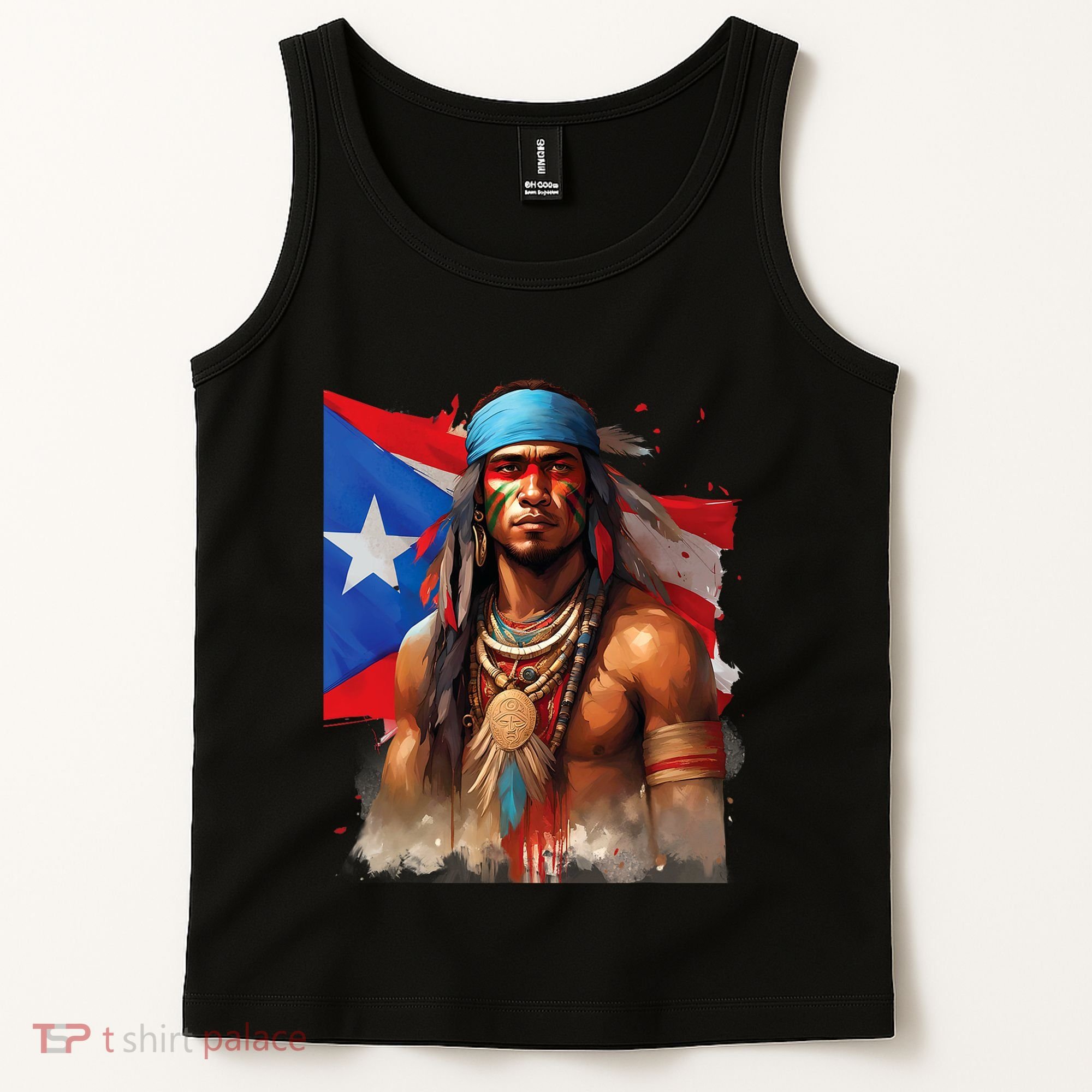 Indigenous Taino Man Warrior Puerto Rican Flag Caribbean Tank Top