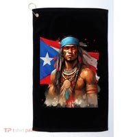 Indigenous Taino Man Warrior Puerto Rican Flag Caribbean Golf Towel thumb 0
