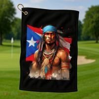 Indigenous Taino Man Warrior Puerto Rican Flag Caribbean Golf Towel thumb 1
