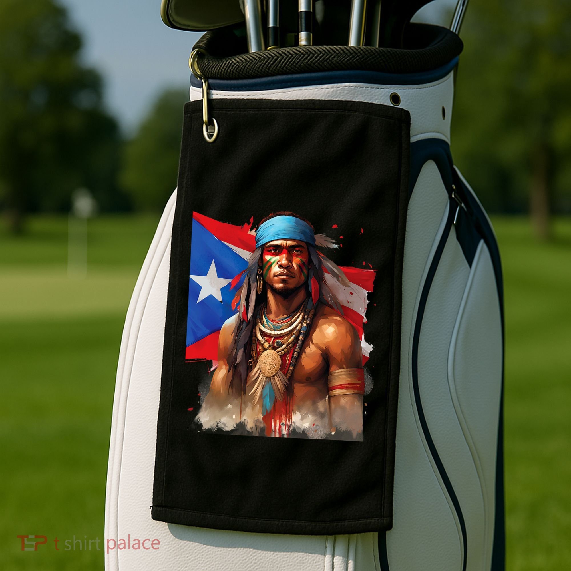 Indigenous Taino Man Warrior Puerto Rican Flag Caribbean Golf Towel