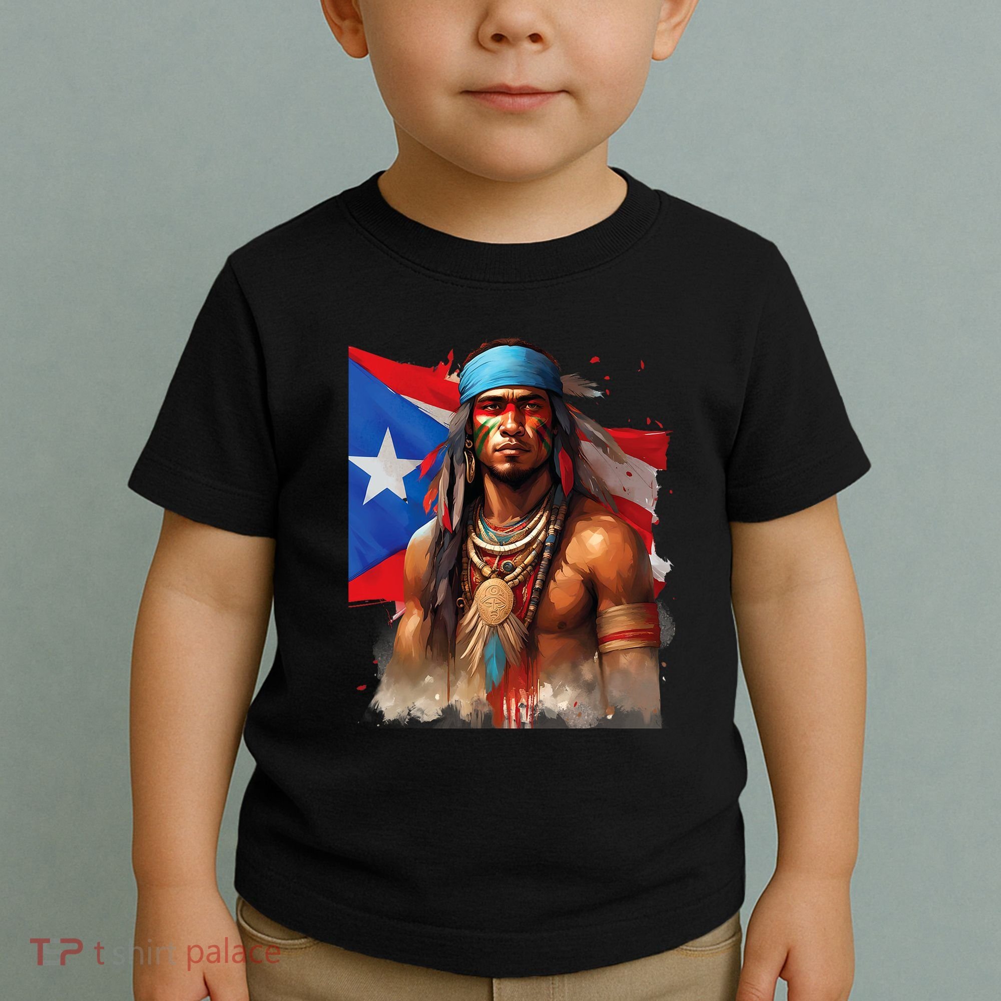 Indigenous Taino Man Warrior Puerto Rican Flag Caribbean Toddler T-Shirt
