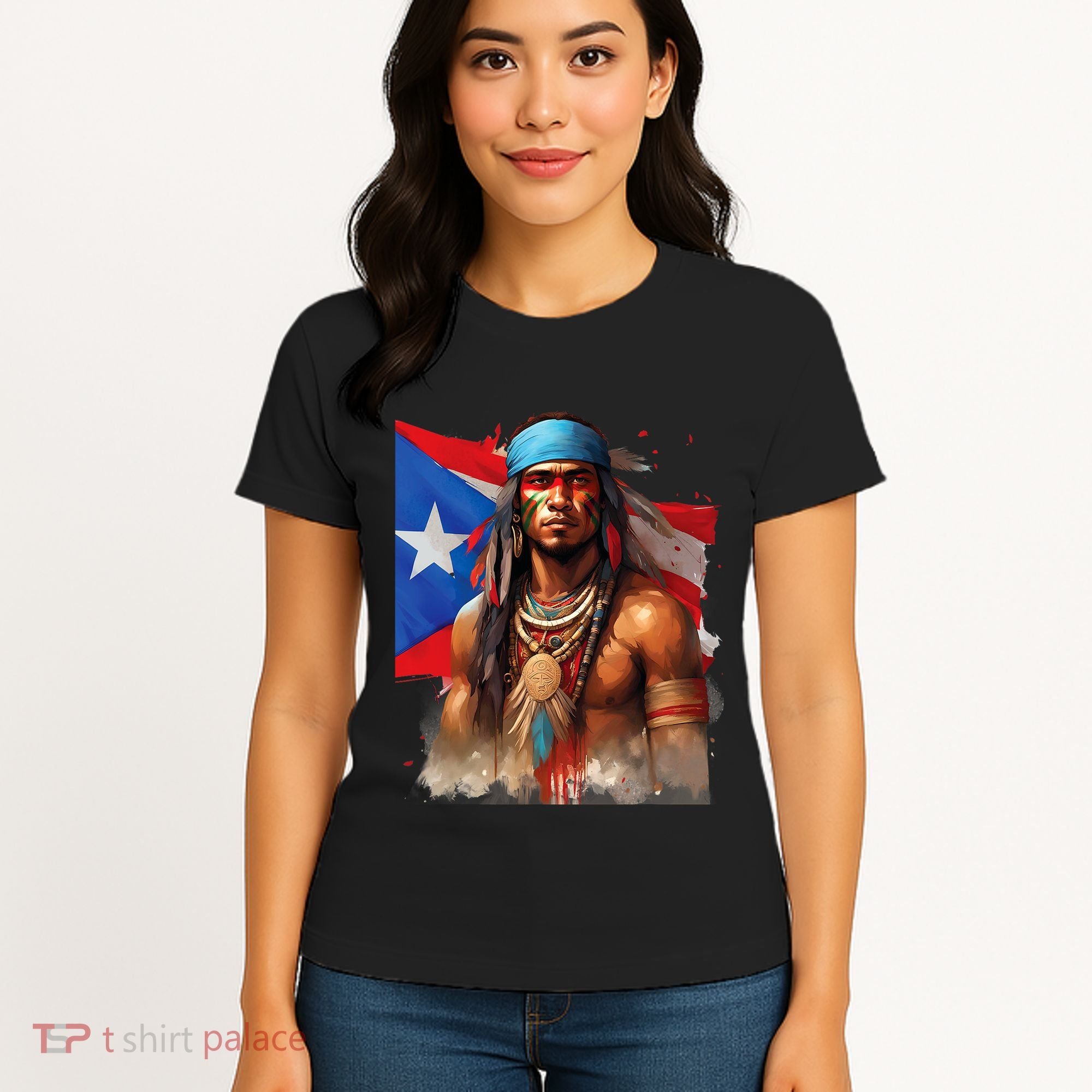 Indigenous Taino Man Warrior Puerto Rican Flag Caribbean Women's T-Shirt