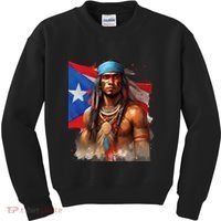 Indigenous Taino Man Warrior Puerto Rican Flag Caribbean Kids Sweatshirt thumb 0