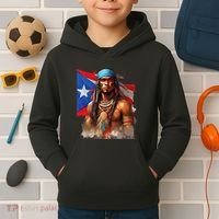 Indigenous Taino Man Warrior Puerto Rican Flag Caribbean Kids Hoodie thumb 2