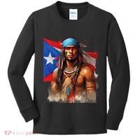 Indigenous Taino Man Warrior Puerto Rican Flag Caribbean Kids Long Sleeve Shirt thumb 0