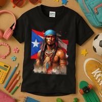 Indigenous Taino Man Warrior Puerto Rican Flag Caribbean Kids T-Shirt thumb 3