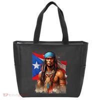 Indigenous Taino Man Warrior Puerto Rican Flag Caribbean Tote Bag thumb 0
